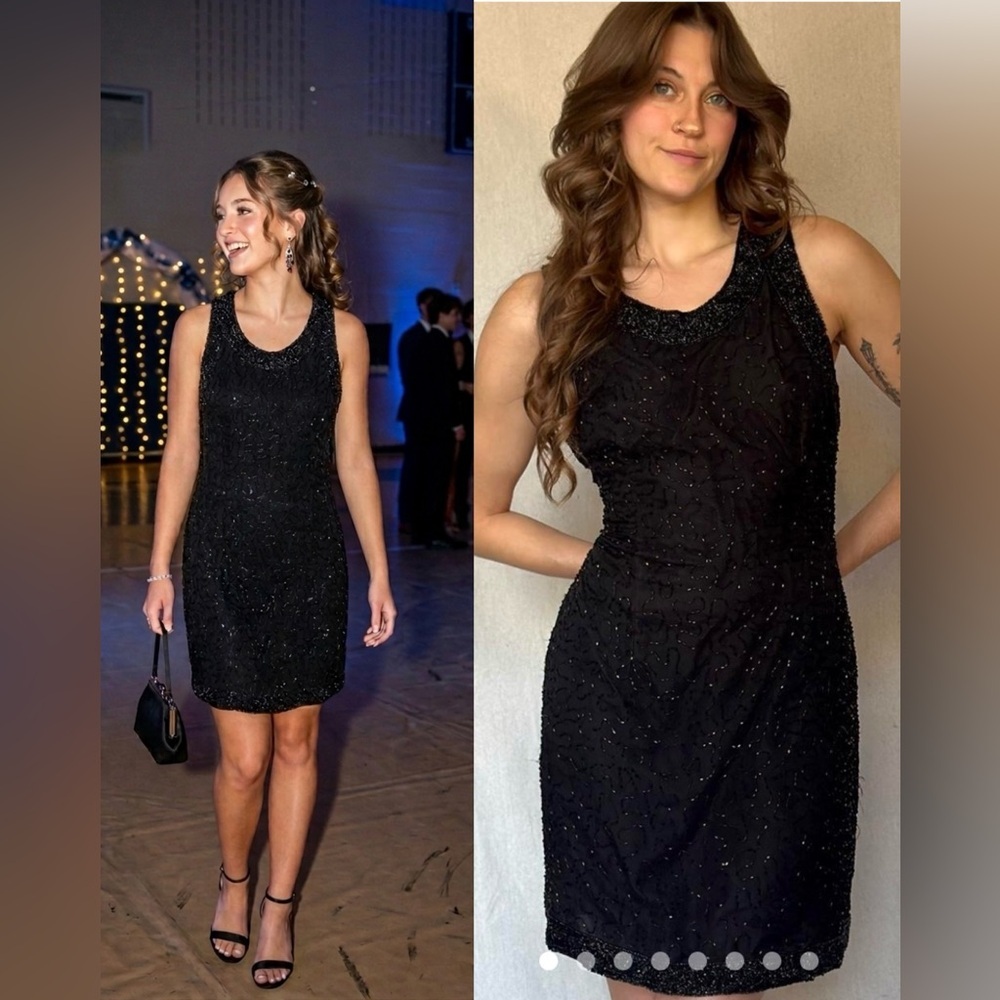 NWT‎ Laurence Lazar Silk 100% Beaded Sleeveless Homecoming  Cocktail Dress,MP
